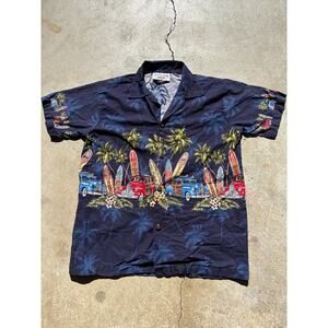 Pacific Legend Hawaiian shirt Woody surfboard cars vintage 90s USA made youth L